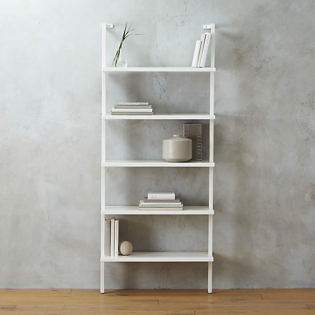 Stairway White Wall Mounted Bookshelf, White Wooden Wall Mounted Book Shelves