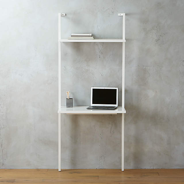Stairway White Wall Mounted Desk, Ladder Bookcase With Drop Down Desktop