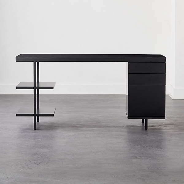 Stairway Modern 3-Drawer Black Wood Desk with Shelves + Reviews | CB2