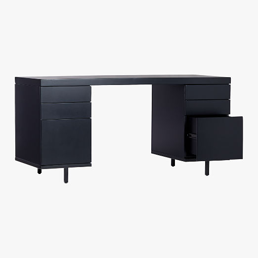 Stairway 6-Drawer Black Wood Desk