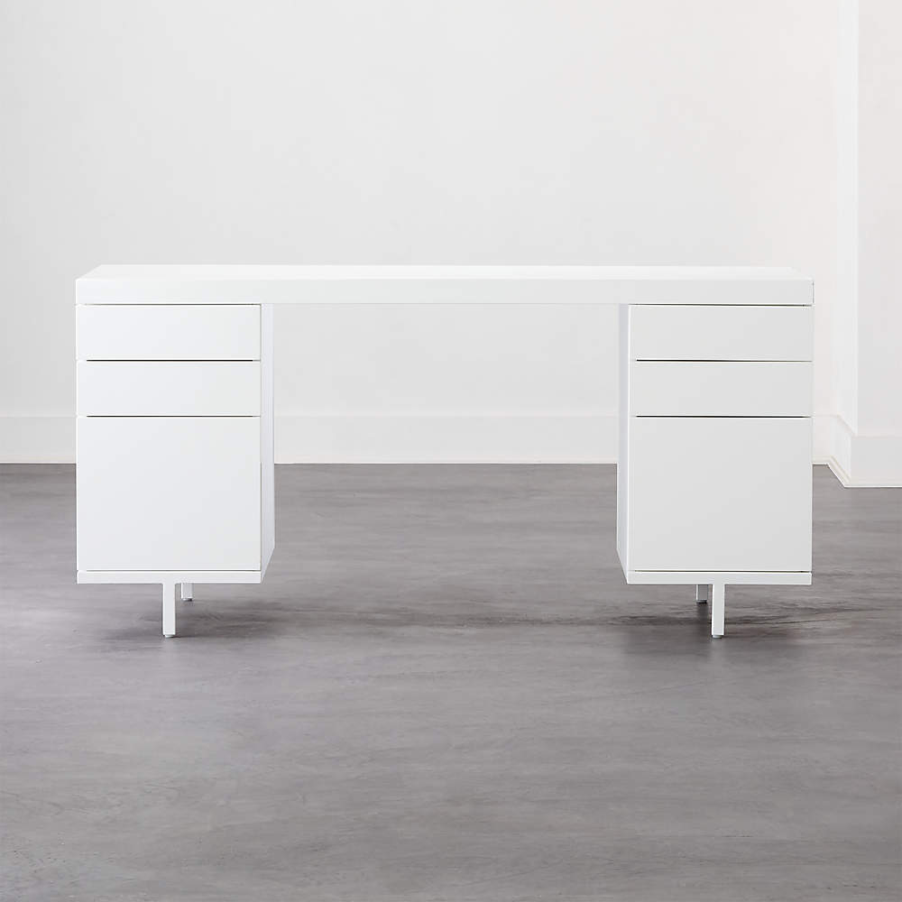 Stairway Modern 6-Drawer White Wood Desk + Reviews | Cb2