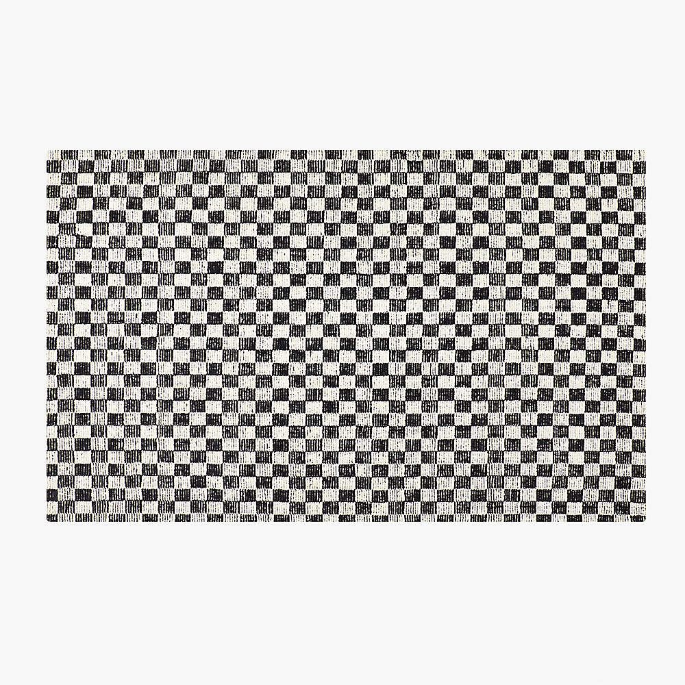 Stassi Black Check New Zealand Wool and Jute Area Rug 5'x8