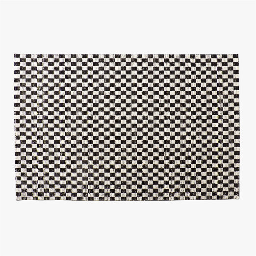 Stassi Black Check New Zealand Wool and Jute Area Rug 6'x9'