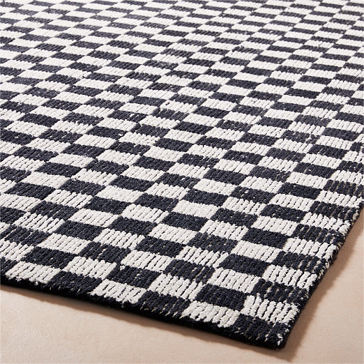 Stassi Black Check New Zealand Wool and Jute Area Rug 6'x9'