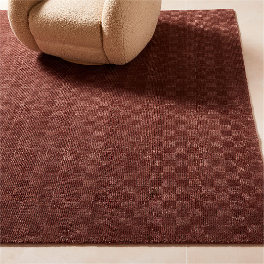 Stassi Sienna Brown Check New Zealand Wool and Jute Area Rug