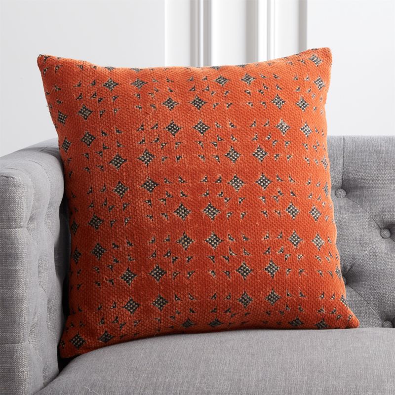 View 20" Stella Jute Rust Pillow with Down-Alternative Insert details