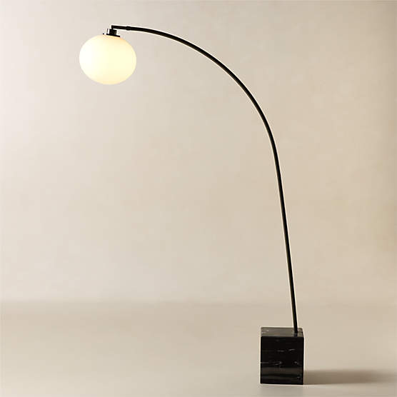 Stelvio Black Marble Arc Floor Lamp with Opaline Glass Shade