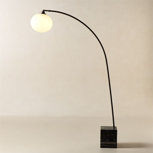 Stelvio Black Marble Arc Floor Lamp with Opaline Glass Shade