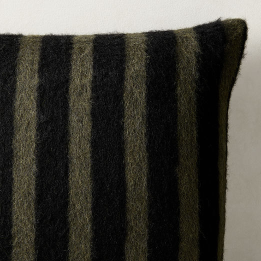 Stills Dark Olive Green and Black Alpaca Wool Throw Pillow 23"x23" by Blacksaw