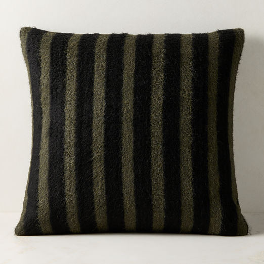 Stills Dark Olive Green and Black Alpaca Wool Throw Pillow with Down-Alternative Insert 23"x23" by Blacksaw