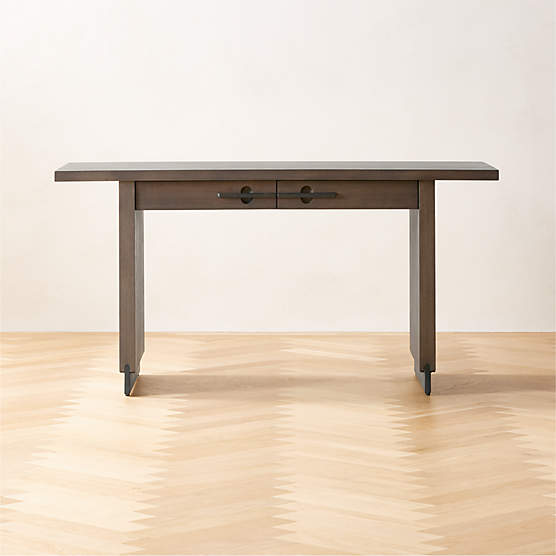 Stilt 2-Drawer Fumed Oak Wood Desk