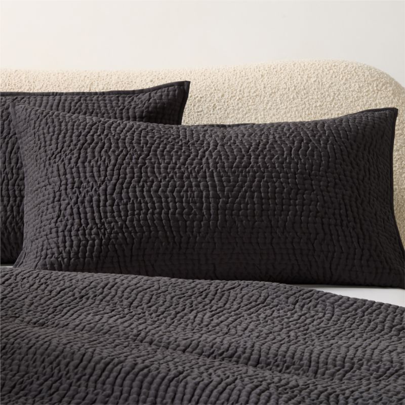 View Stitched Organic Cotton Sateen Charcoal Grey King Pillow Shams Set of 2 details