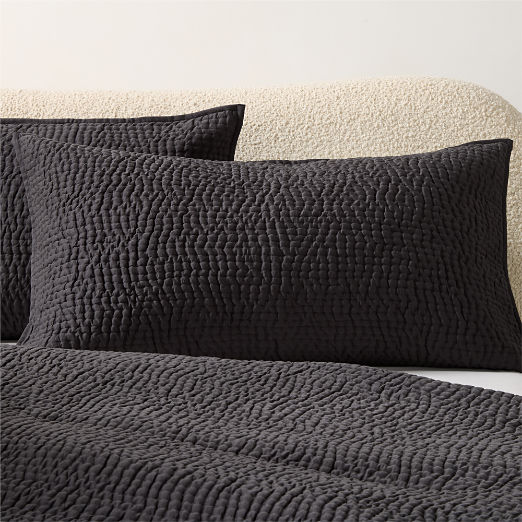 Stitched Organic Cotton Sateen Charcoal Grey King Pillow Shams Set of 2