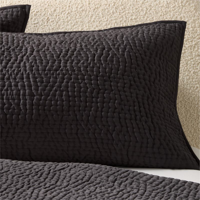 Stitched Organic Cotton Sateen Charcoal Grey Standard Pillow Shams Set of 2 - image 2 of 6