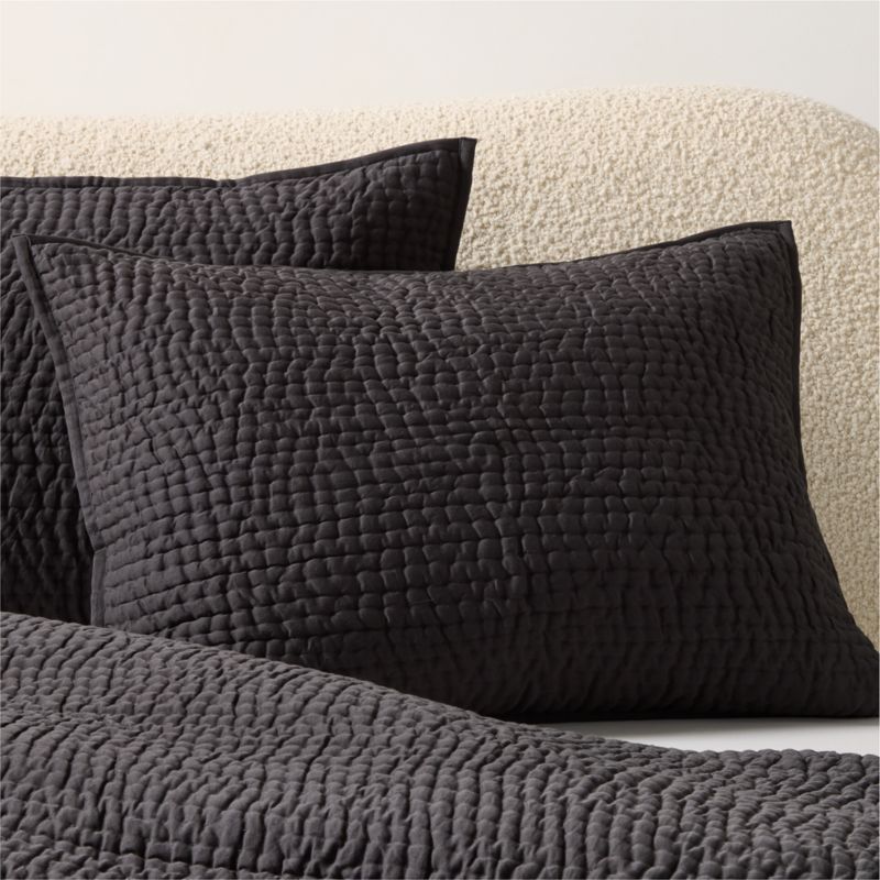 View Stitched Organic Cotton Sateen Charcoal Grey Standard Pillow Shams Set of 2 details