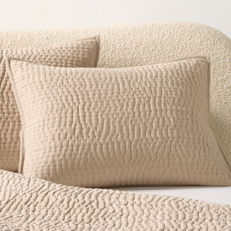 View Stitched Organic Cotton Sateen Taupe Standard Pillow Shams Set of 2 details