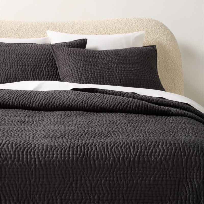View Stitched Organic Cotton Sateen Charcoal Grey King Quilt details