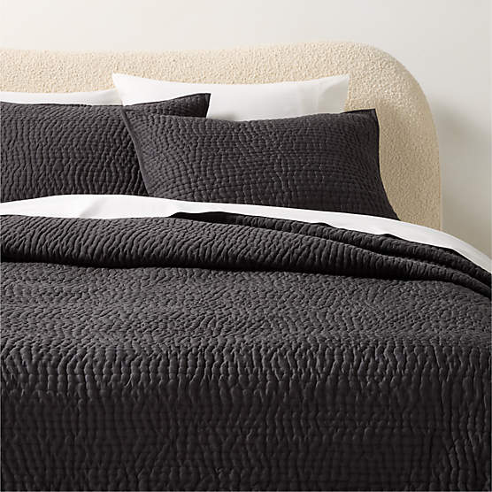 Stitched Organic Cotton Sateen Charcoal Grey Full/Queen Quilt