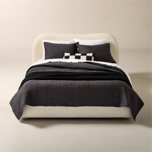 Stitched Organic Cotton Sateen Charcoal Grey Quilt