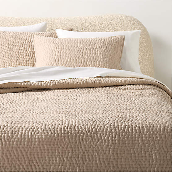 Stitched Organic Cotton Sateen Taupe Full/Queen Quilt