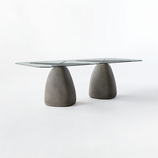 Stone 95" Rectangular Grey Concrete Dining Table with Glass Top