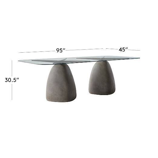 Stone 95" Rectangular Grey Concrete Dining Table with Glass Top