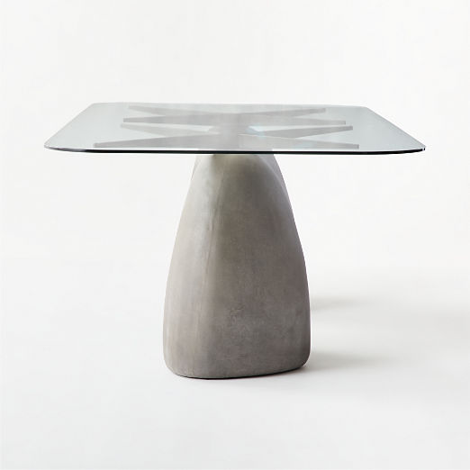 Stone 95" Rectangular Grey Concrete Dining Table with Glass Top