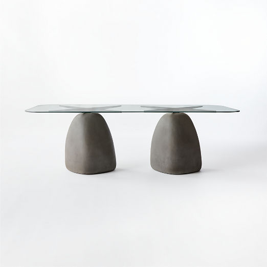 Stone 95" Rectangular Grey Concrete Dining Table with Glass Top