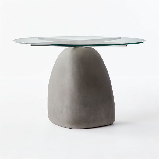 Stone 47" Round Grey Concrete Dining Table with Glass Top