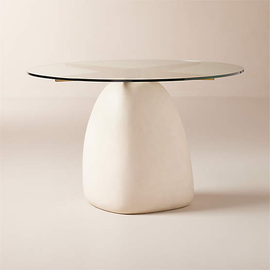 Stone 47" Round White Concrete Dining Table with Glass Top