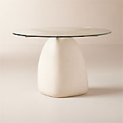 Stone 47" Round White Concrete Dining Table with Glass Top