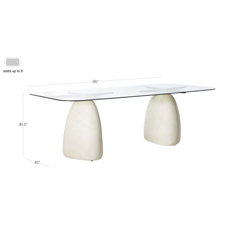 View Stone 95" Rectangular White Concrete Dining Table with Glass Top - image 3 of 13