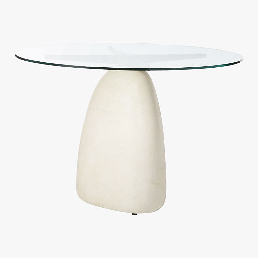 Stone 47" Round White Concrete Dining Table with Glass Top