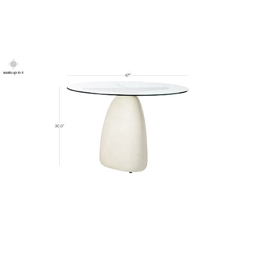 Stone 47" Round White Concrete Dining Table with Glass Top