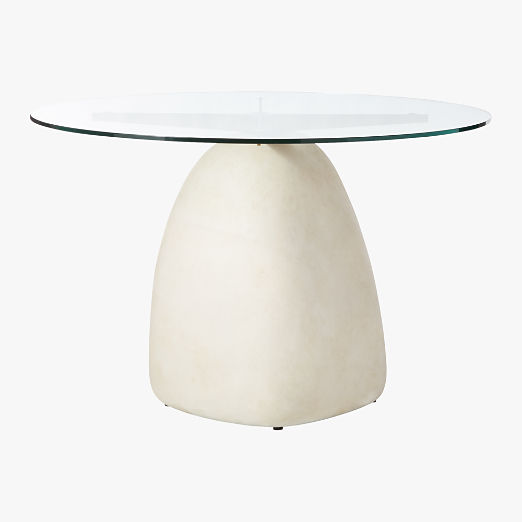 Stone 47" Round White Concrete Dining Table with Glass Top