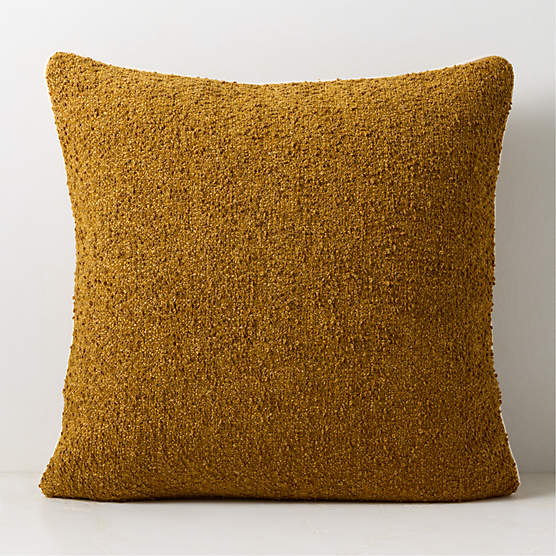 Strada Dull Gold Boucle Italian Wool Throw Pillow with Feather Down Insert 23"x23"