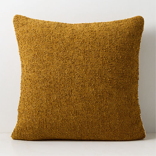 Strada Dull Gold Boucle Italian Wool Throw Pillow with Down Alternative Insert 23"x23"