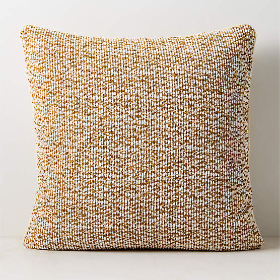 Strada Dull Gold Slub Weave Italian Wool Throw Pillow with Down Alternative Insert 23"x23"