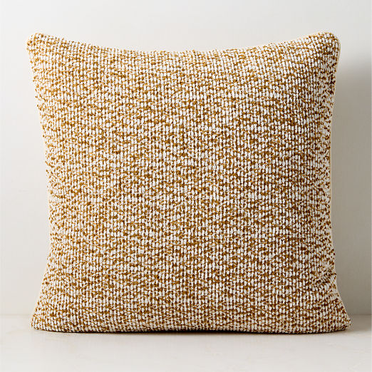 Strada Dull Gold Slub Weave Italian Wool Throw Pillow with Feather Down Insert 23"x23"