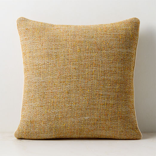 Strada Dull Gold Tweed Italian Wool Throw Pillow with Down Alternative Insert 20"x20"