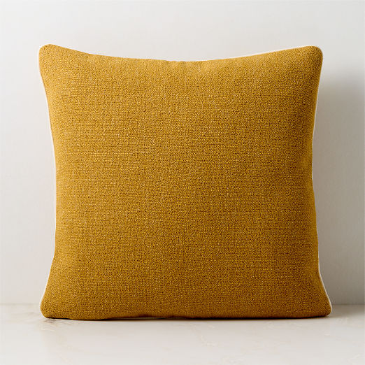 Strada Dull Gold Woven Italian Wool Throw Pillow with Feather Down Insert 20"x20"