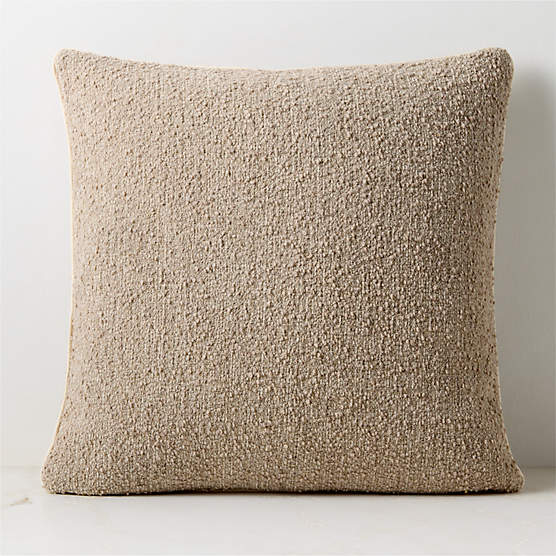 Strada Light Brown Boucle Italian Wool Throw Pillow with Feather Down Insert 23"x23"