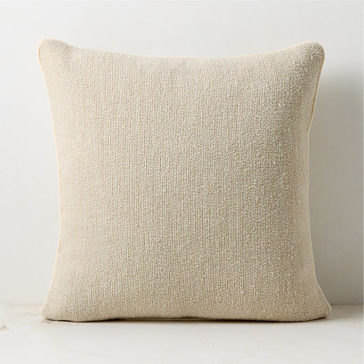 Strada Off-White with Light Brown Tweed Italian Wool Throw Pillow with Down Alternative Insert 20"x20"