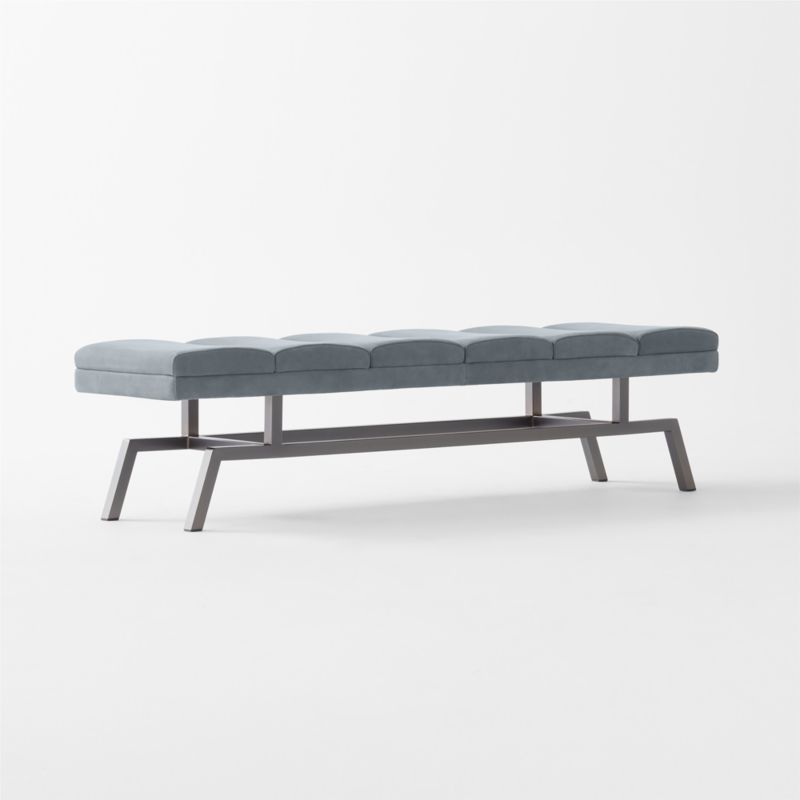 Stratford 65" Silver Blue Suede and Metal Bench - image 4 of 7