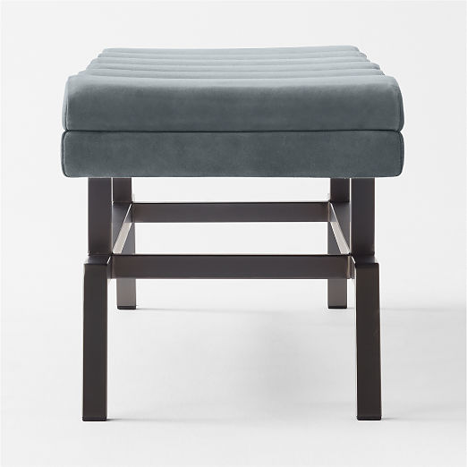 Stratford 65" Silver Blue Suede and Metal Bench