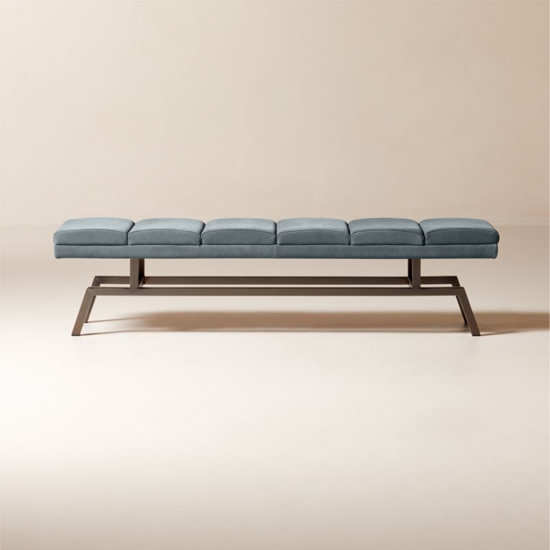 Stratford 65" Silver Blue Suede and Metal Bench - image 0 of 7