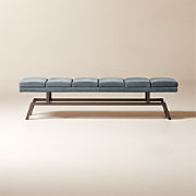 Stratford 65" Silver Blue Suede and Metal Bench