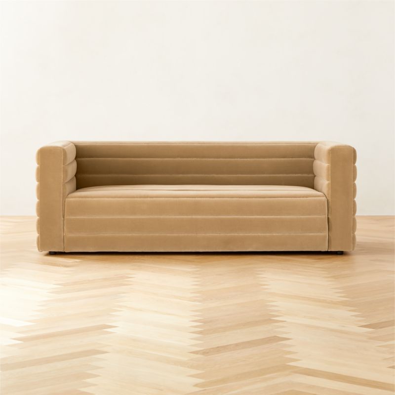 Strato 80" Camel Velvet Sofa - image 0 of 7