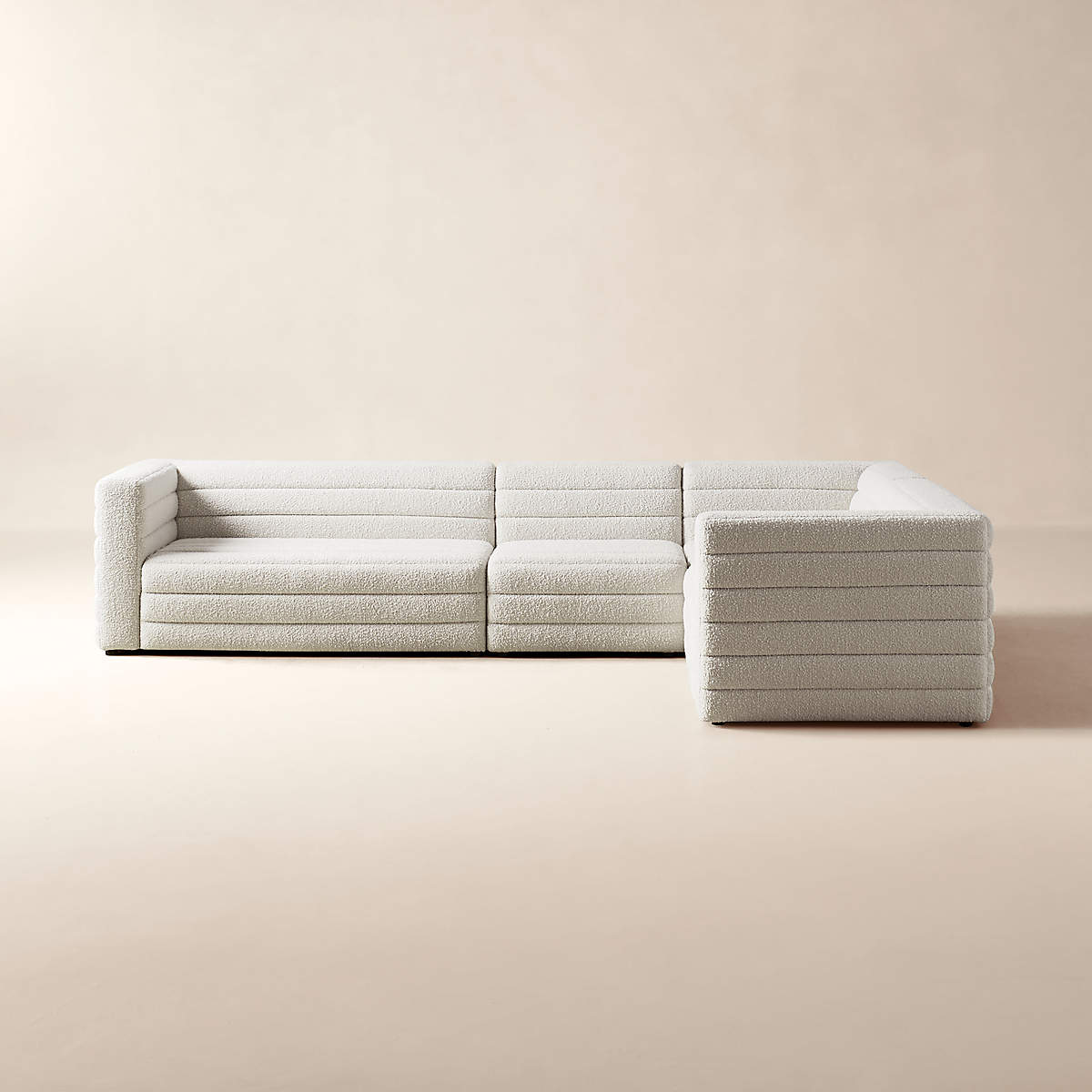 Strato Modern 4Piece LShaped White Boucle Sectional Sofa + Reviews CB2