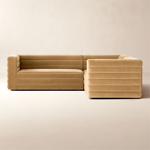 Strato 3-Piece L-Shaped Camel Brown Velvet Sectional Sofa